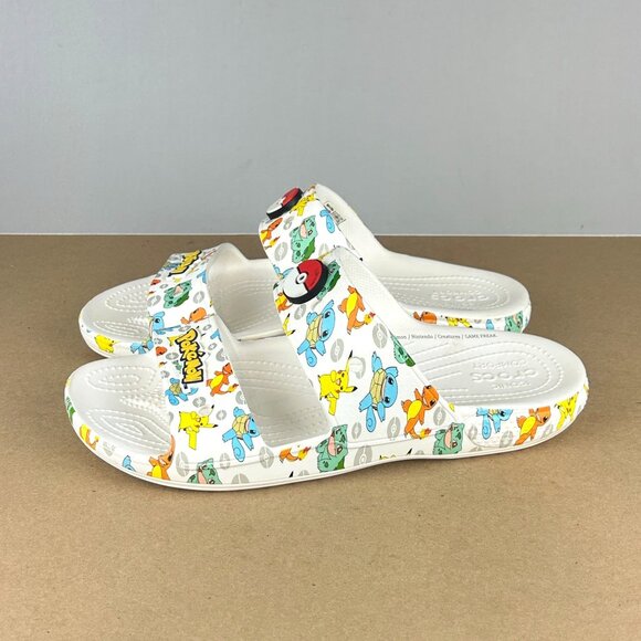 Crocs Classic Pokemon Two Strap Sandals Mens 10 Womens 12 White Multicolor - Picture 1 of 11